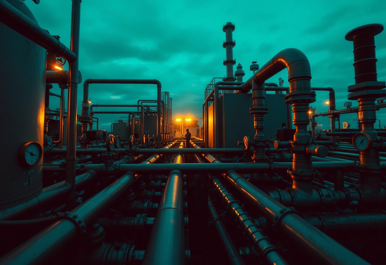 Industrial ammonia refrigeration piping at an California processing facility